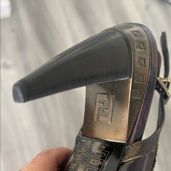 FENDI Zucca FF Logo Canvas Peep Toe High Heel Slingbacks Size 38 - Picture 17 of 17